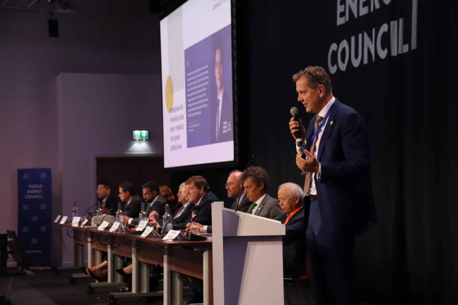 Energy professional speaking at a WEC event